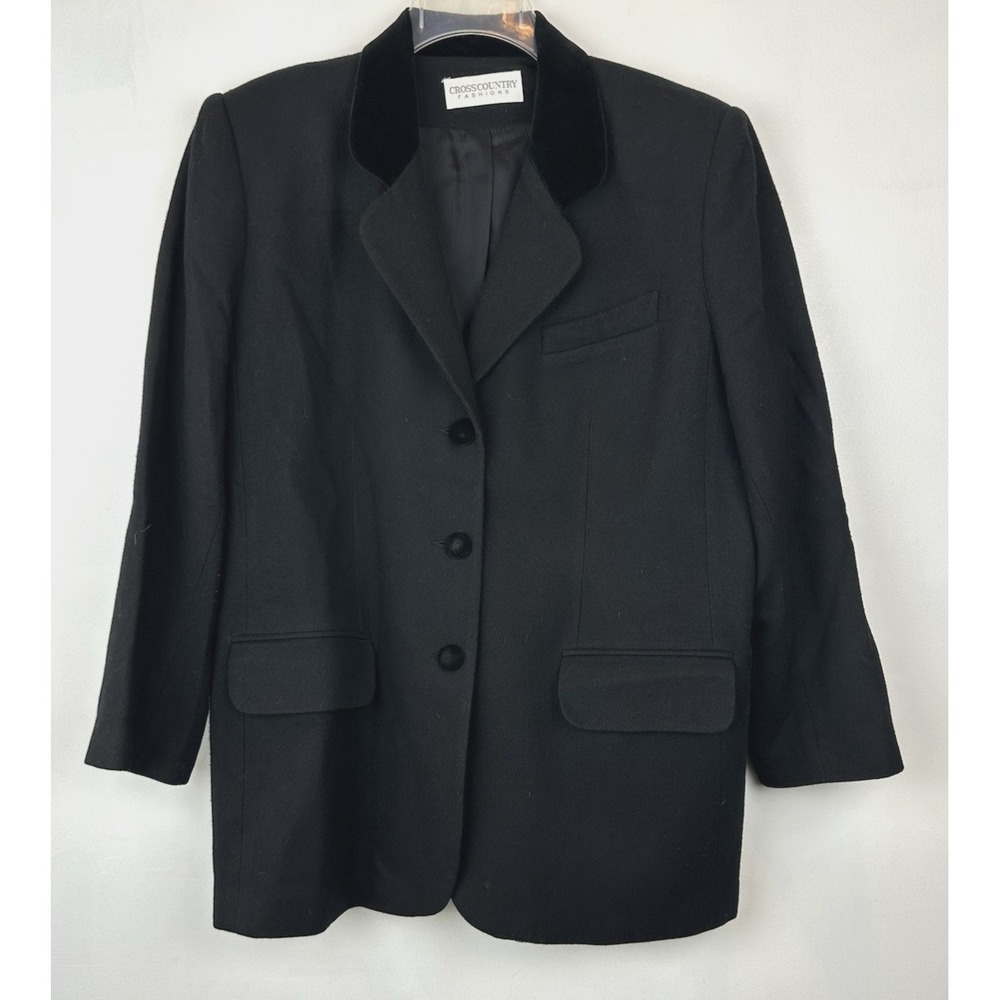 Vtg Blazer Womens 18 Black 100% Wool Velvet Trim Y2K 90s Career Event Read